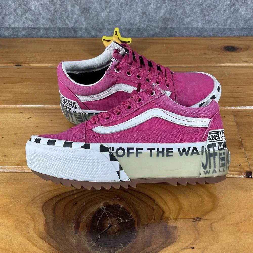 VANS Old Skool Stacked Logo Platform Cabaret Pink Checker Womens 6 / Mens 4.5